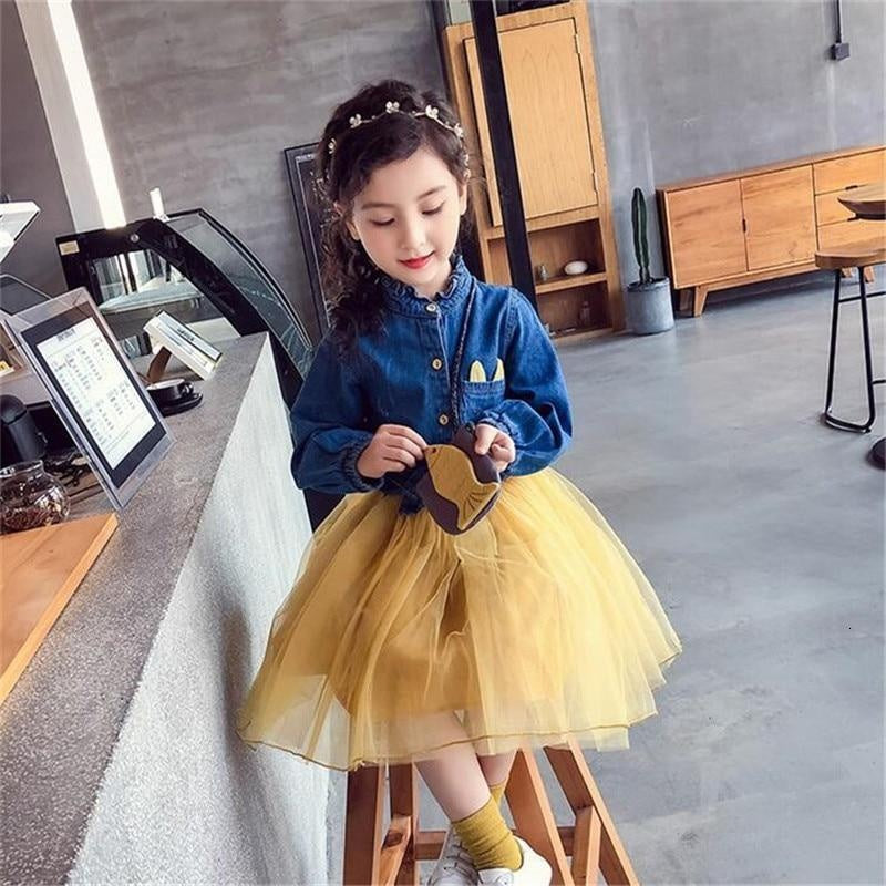 Girls Dress Denim Embroidered Tops+Tutu Skirt 2 Pcs 2-7Years