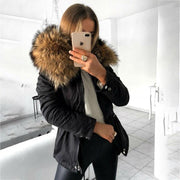 Big Faux Fur Trim Hooded Coat With Belt