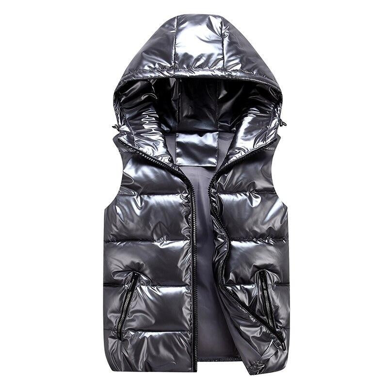 High Shine Puffer Gilet With Hood