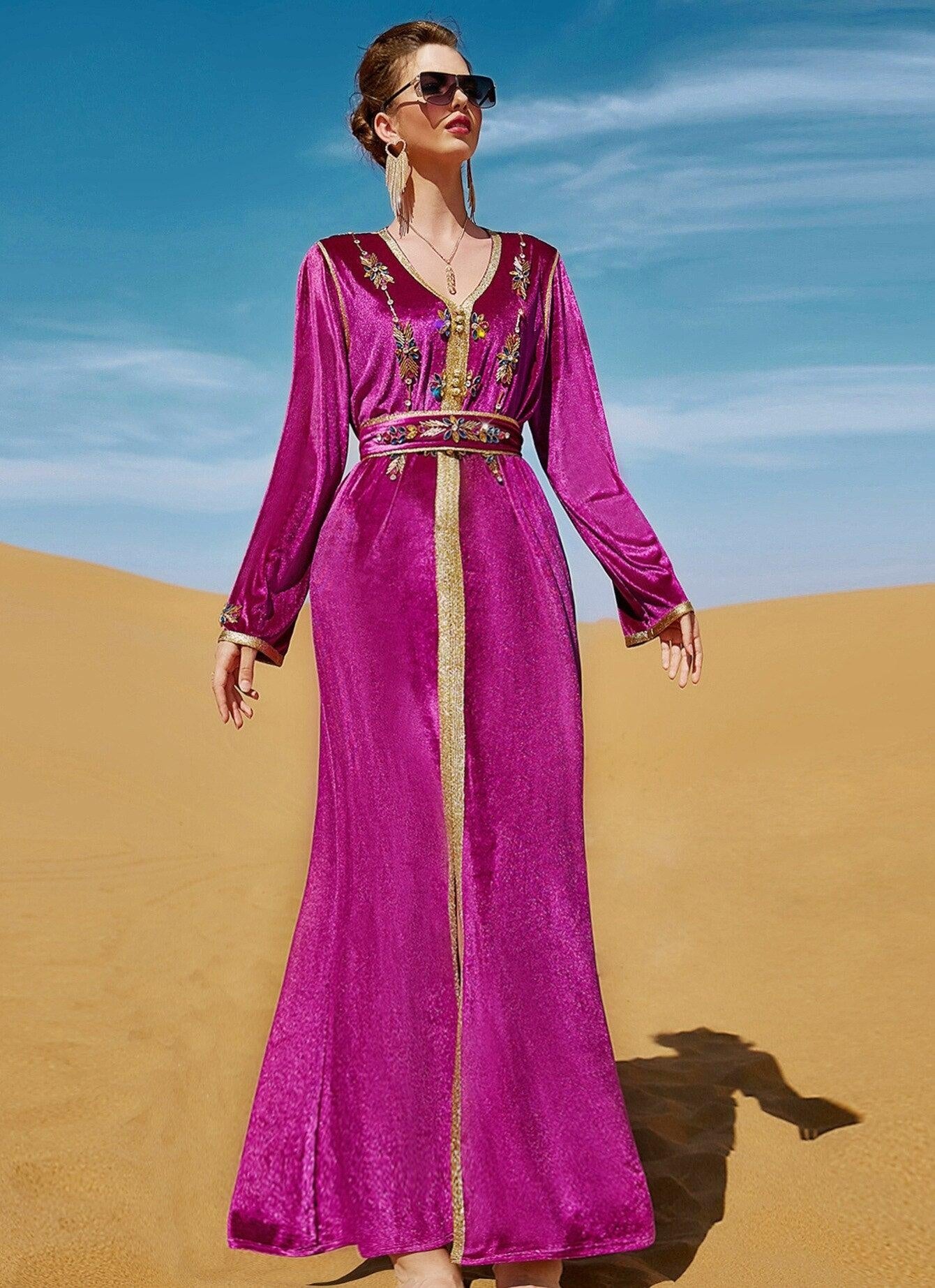 Morocco Caftan V Neck Long - MomyMall