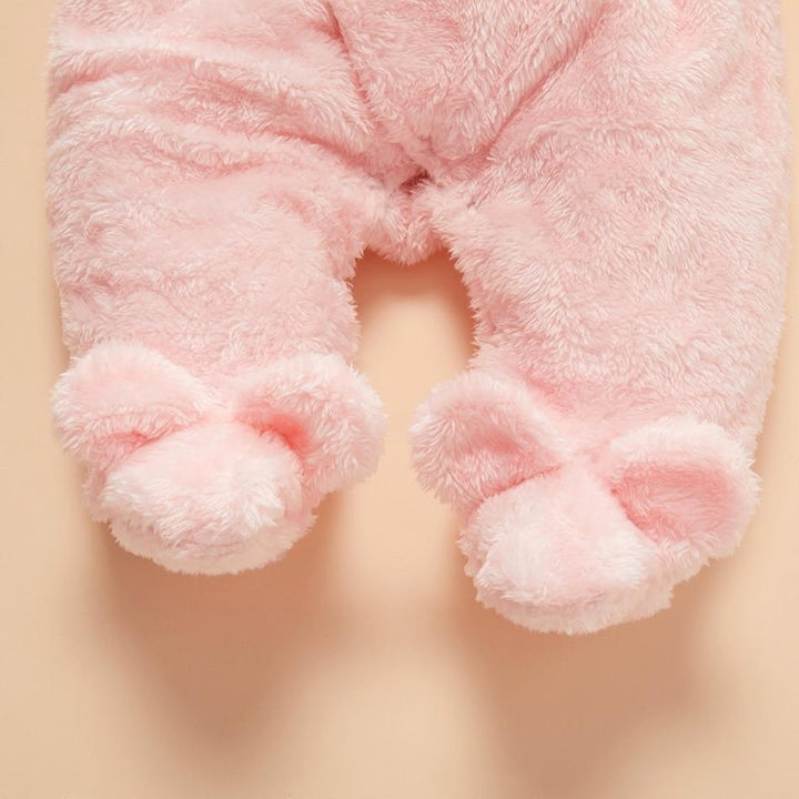 Winter Baby Solid Fleece Rabbit Hooded Jumpsuit Romper - MomyMall