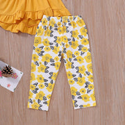 Baby Girls Solid Set Flower Print 2 Pcs Outfits