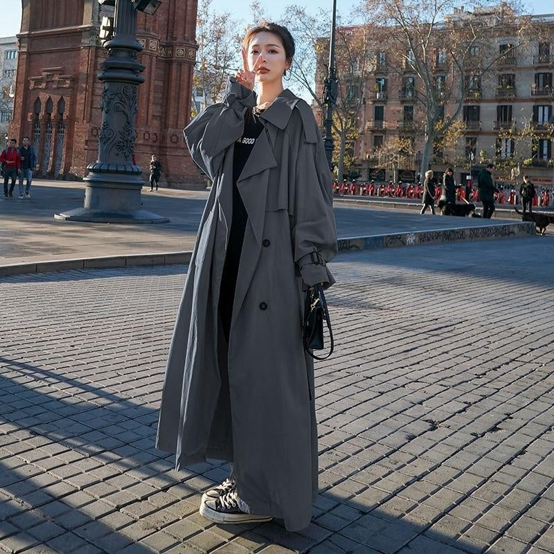 Oversized Double Breasted Long Trench Coat With Belt