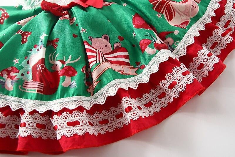 Spanish Girl Christmas Green Dress Party Frocks Lolita Fluffy Dresses 2 Pcs - MomyMall