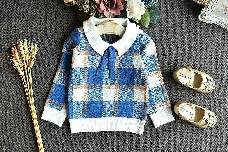 Girl Baby Knitting Clothing Set Winter Fashion Plaid Sweaters+Skirt 2 Pcs - MomyMall