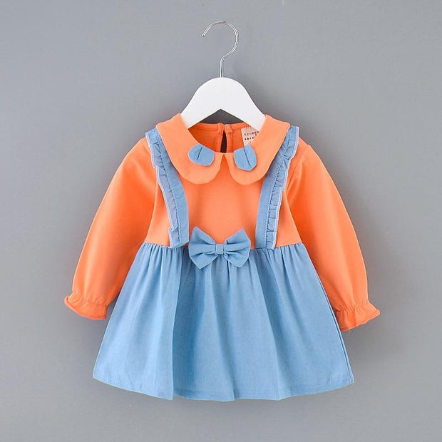 Baby Girl Outfit Bowknot Stitching Suspenders Sweet Dress 2 Pcs 1-4Y - MomyMall