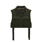 Cropped Tie Side Jacket - Quilted Waistcoat Vest