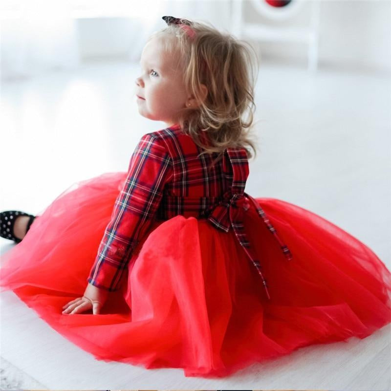 Autumn Mommy and Me Hot Bow Patchwork Tulle Dress Family Matching - MomyMall