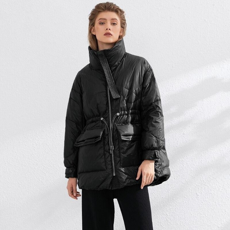 Thick Winter Puffer Jacket With Drawstring Waist