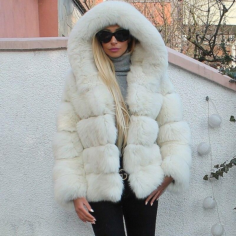 Hooded Faux Fur Bubble Coat - Luxury Winter Faux Fur Coat