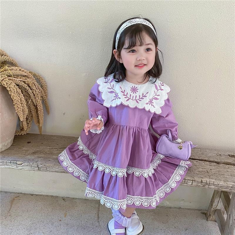 New Arrival Girls Long Sleeve Floral Collar Lolita Dresses - MomyMall