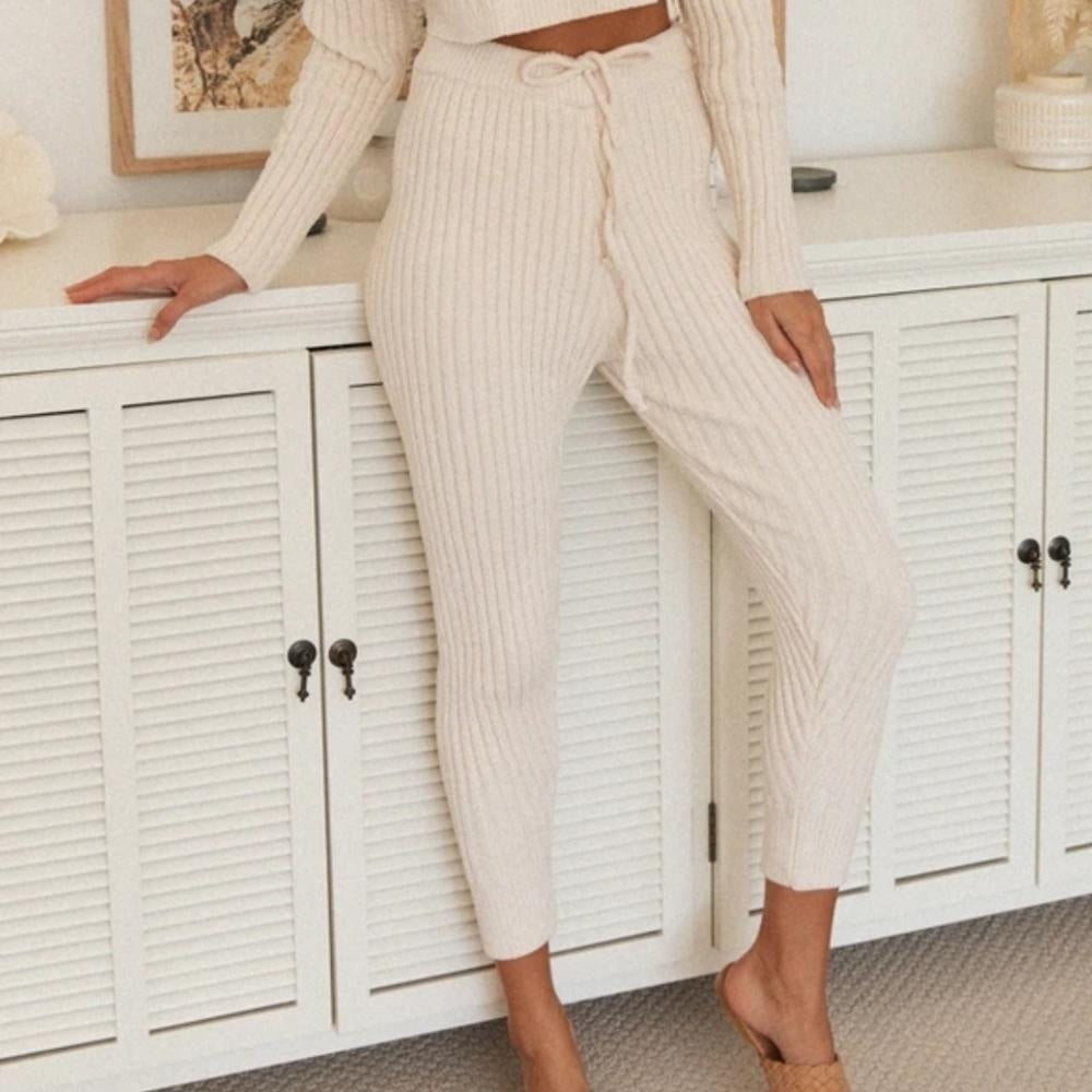 Long Sleeve Rib Trousers Co-ord Set - Loungewear Set - MomyMall