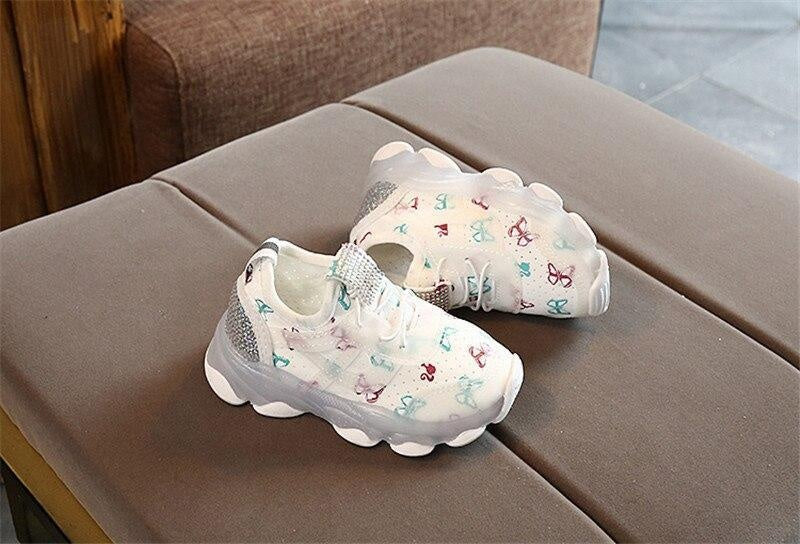 Baby Girl Butterfly Crystal Led Luminous casual breathable Glowing Sneakers Shoes - MomyMall