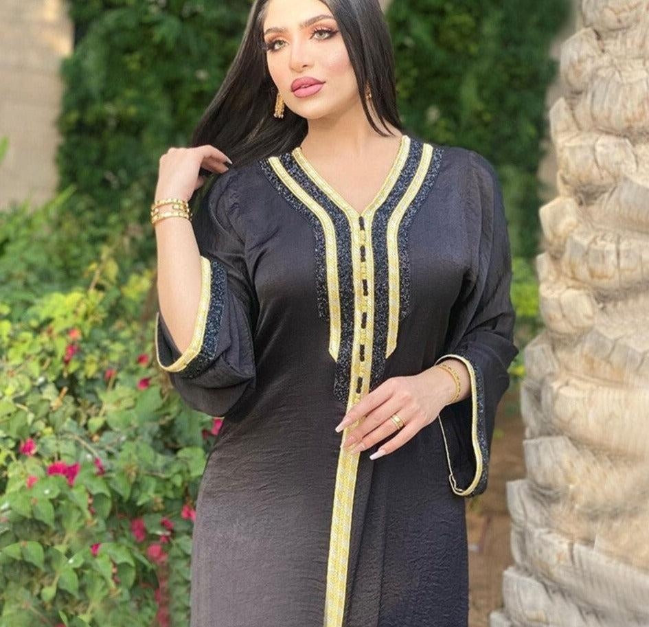 Black Diamond Ribbon Moroccan Kaftan - MomyMall