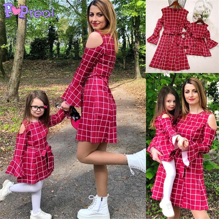 Family Matching Parent-Child Outfit Fashion Plaid Christmas Dress - MomyMall