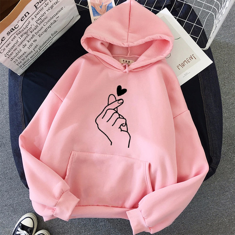 Sweat à Capuche Doigt Coeur Amour Motif