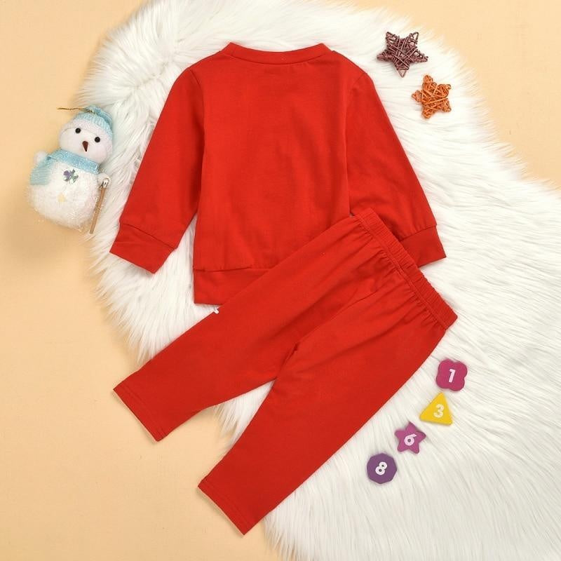 Kids Boy Girl Christmas Winter Suit Cartoon Print 2 Pcs Suit