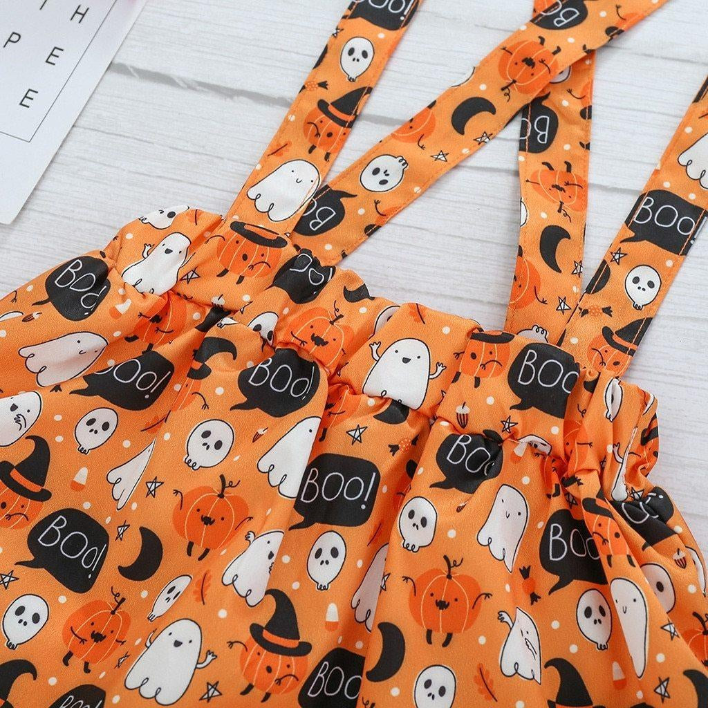 Toddler Baby Girls Halloween Print Romper Skirt Casual Pumpkin Outfits - MomyMall