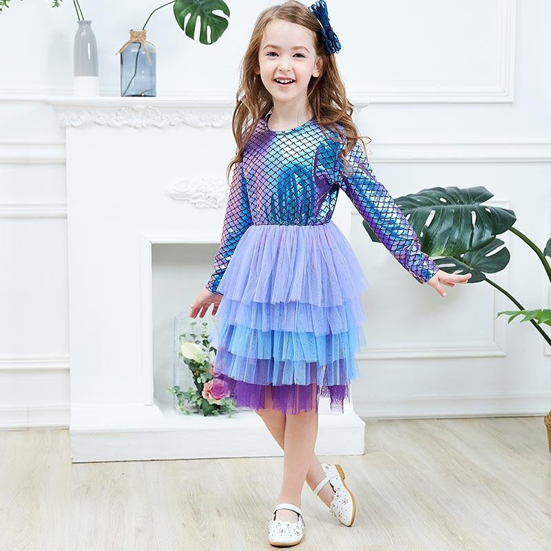 Girls Elegant Tutu Dress Long Sleeve Princess Vestidos Party Dresses 2-8 Years - MomyMall