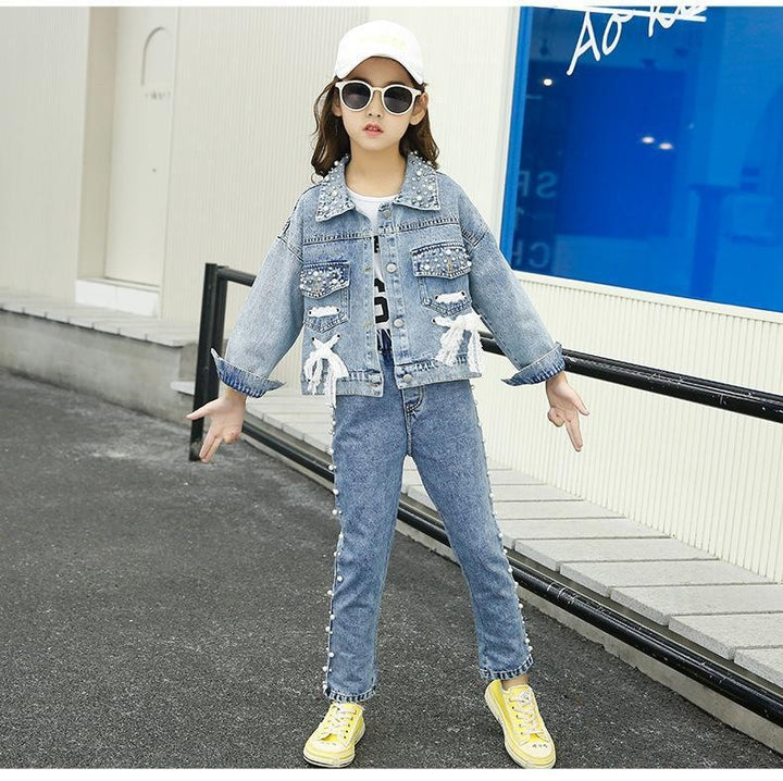 Girl Clothes Casual Korean Style Autumn Jeans Denim Suit Outfits 2 Pcs 4-14 Years - MomyMall