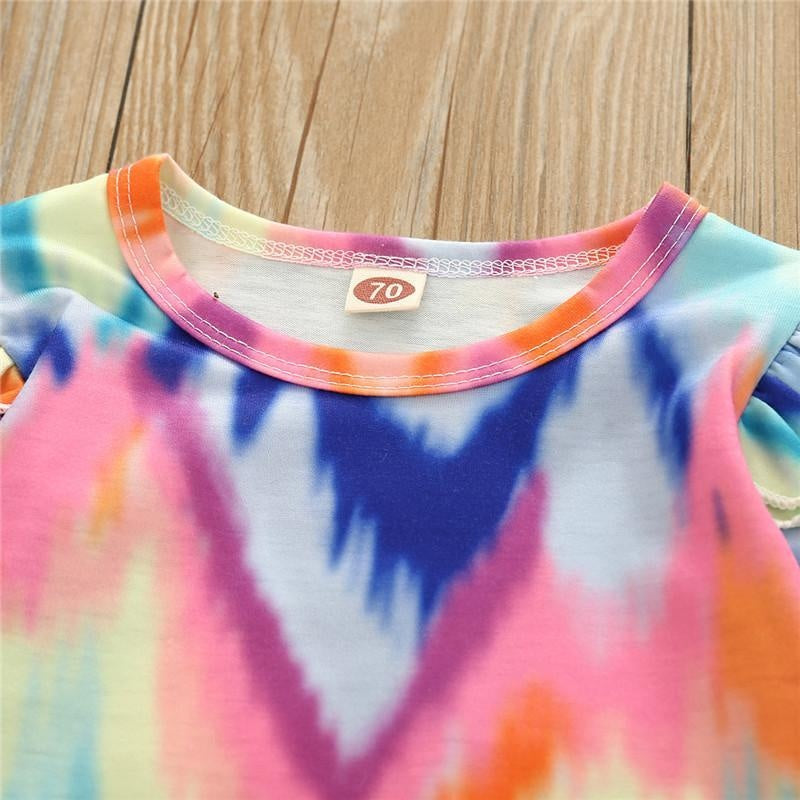 Baby Girls Clothes Set Autumn Long Sleeve Tie Dye Color Romper Outfits 0-18M - MomyMall