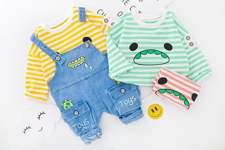 Baby Girls Boy Clothing Sets Striped Jeans 2Pcs Outfit 1-4 Years - MomyMall