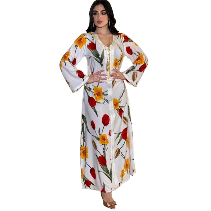 Dresses White Floral Print Arabic Clothes - MomyMall white dress / S