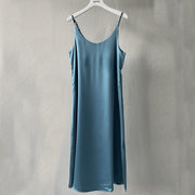 Basic Midi Satin Slip Dress - MomyMall DARK BLUE / S