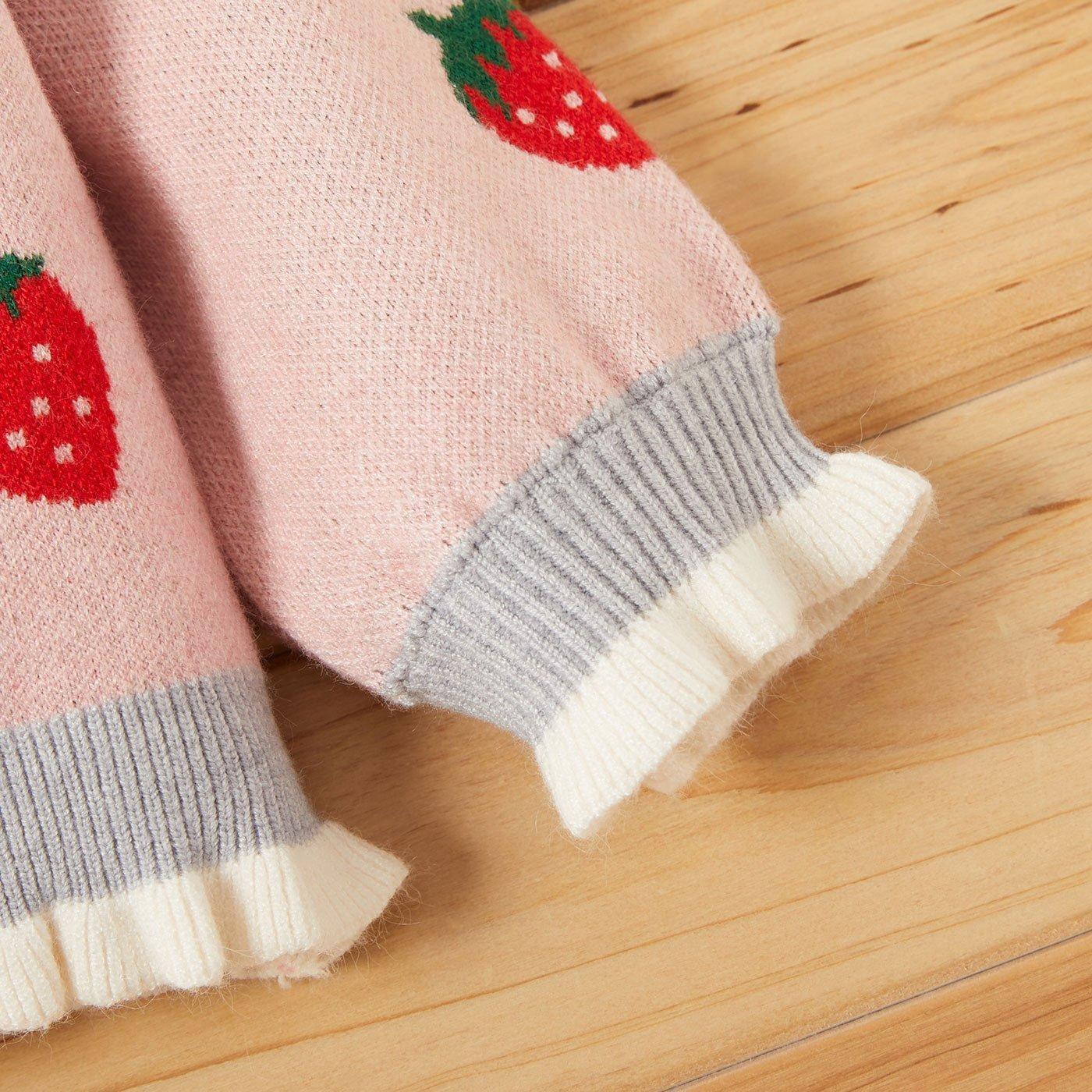 Baby Girl Winter Sweet Strawberry Sweaters Knit Button Sweater - MomyMall