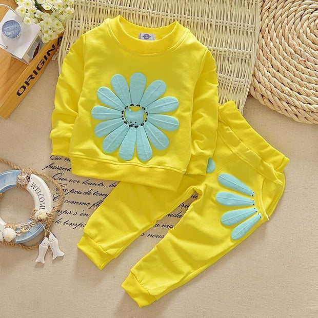 Girl Fashion Sun Flower Pattern Long Sleeve 2 Pcs Set For 2-5 Years - MomyMall