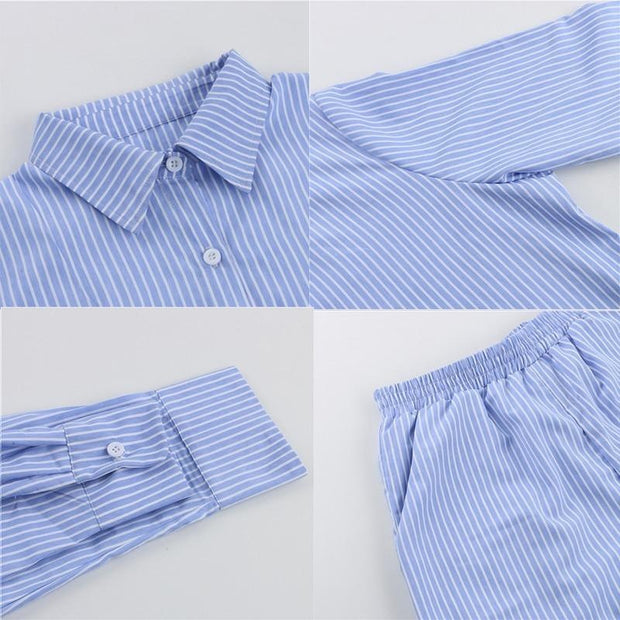 Oversized Striped Long Sleeve Shirt & Shorts Pyjama Set