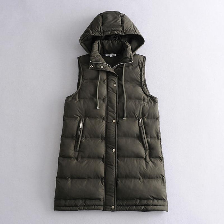 Mid-Thigh Down Puffer Jacket With Drawstring Hood