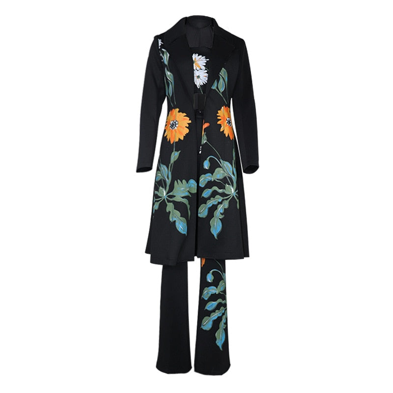 Women's Long Sleeve Printing Suit Pants Casual Elegant Business Suit Sets Two-piece Suit - MomyMall