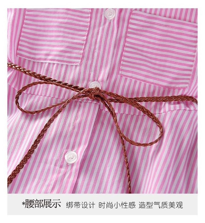 Baby Girls Stripe Long Sleeve Party Belt Fall Winter Casual Dress for 2-6Y - MomyMall