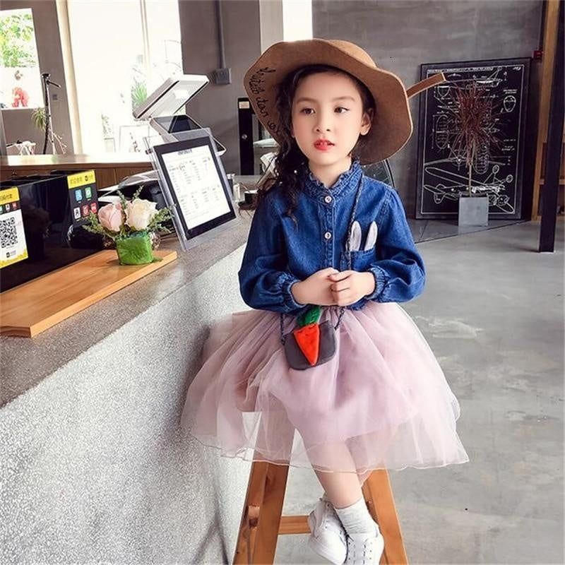 Girls Dress Denim Embroidered Tops+Tutu Skirt 2 Pcs 2-7Years