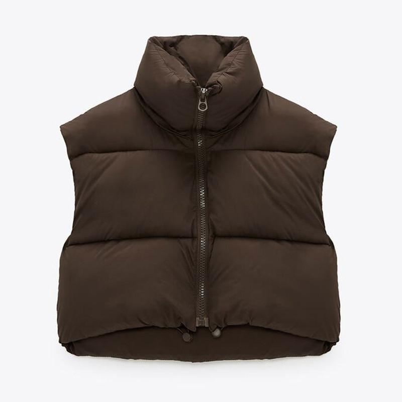 Cropped Zipper Puffer Vest With Collar