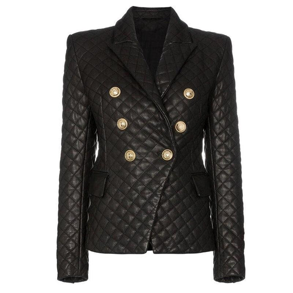 Quilted Leather Button Blazer - MomyMall S