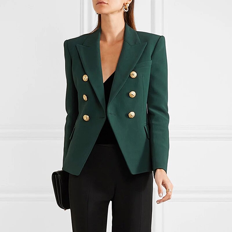 Gold Button Blazer - Hunter Green - MomyMall