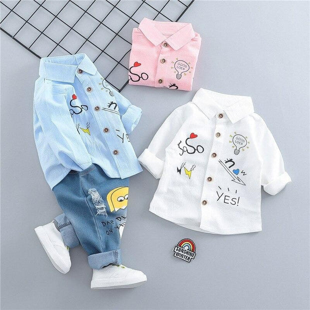 Kids Boys Girl Suits Print Jeans 2 Pcs Sets Costume - MomyMall