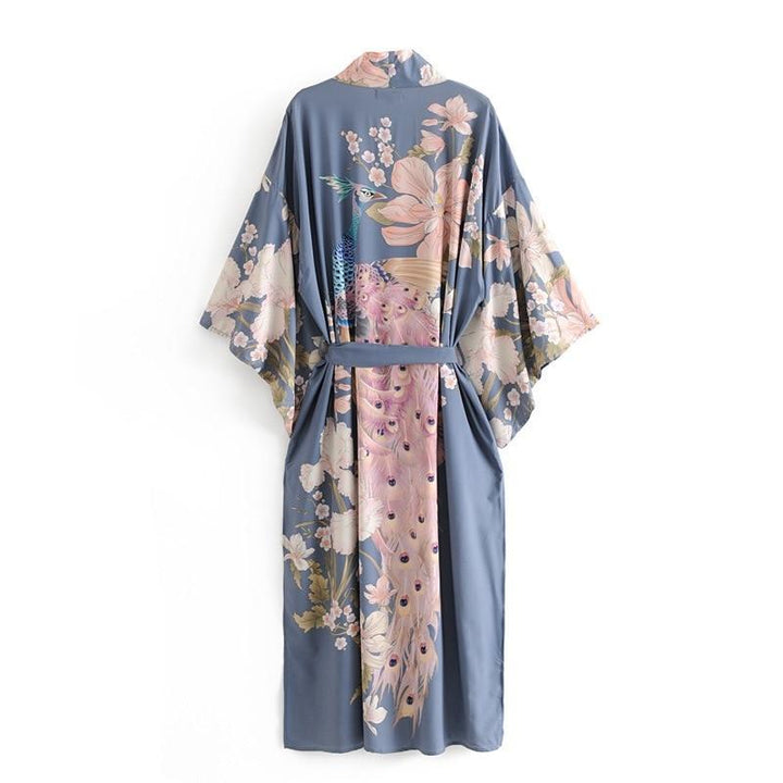 Floral Printed Midi Kimono With Tie Waist - MomyMall