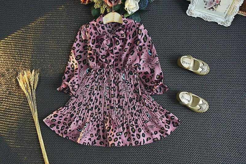 Girl Autumn Dress Fashion Leopard Printed Long Sleeved Dresses 2-12 Years - MomyMall