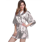 Faux Silk Short Sleeve Mini Robe - Plus Size Robe - MomyMall SILVER / S