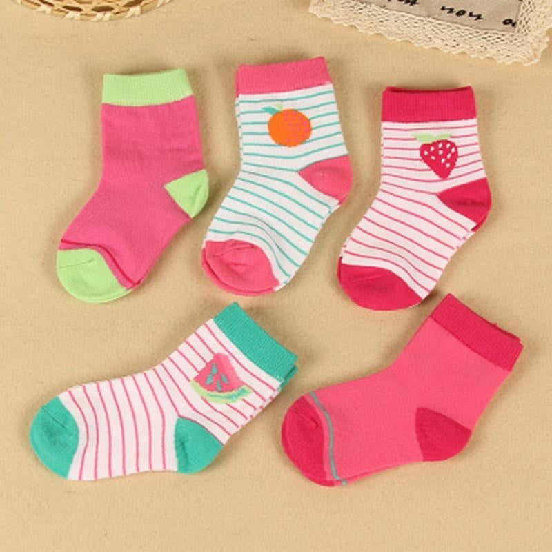 Kids Girl Stripes Socks Soft Cotton Cute Cartoon 5 Pairs 0-5 Years