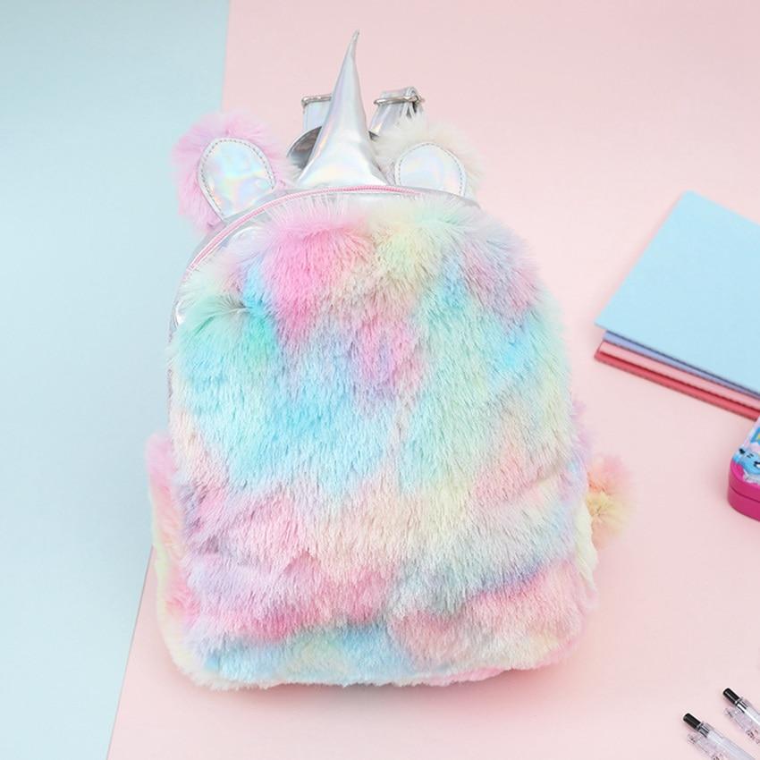 Fashion Colorful Girls Cute PU Laserl Bag Unicorn Plush Backpack - MomyMall Multi