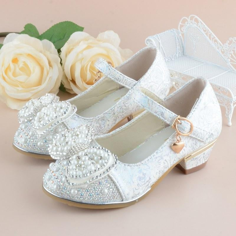 Kid Baby Girl Princes Party And Wedding Flower  Leather Shoes Fashion High Heel Shoe