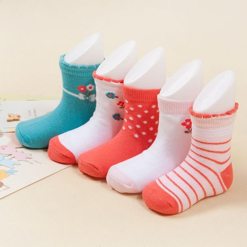 Kids Girl Stripes Socks Soft Cotton Cute Cartoon 5 Pairs 0-5 Years