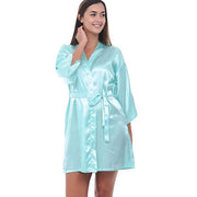 Faux Silk Short Sleeve Mini Robe - Plus Size Robe - MomyMall LIGHT GREEN / S