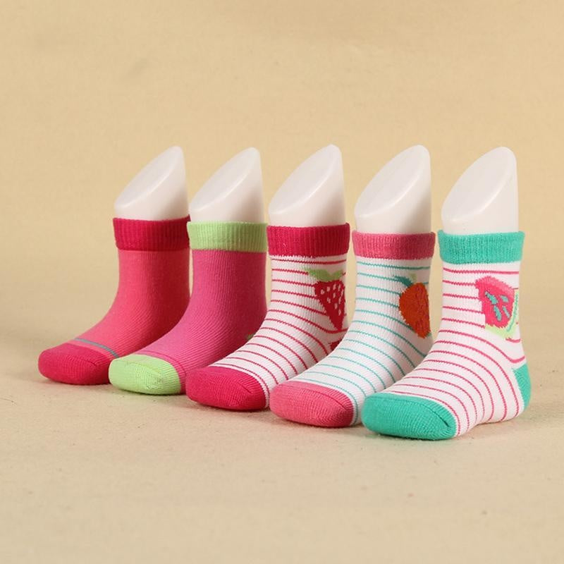 Kids Girl Stripes Socks Soft Cotton Cute Cartoon 5 Pairs 0-5 Years