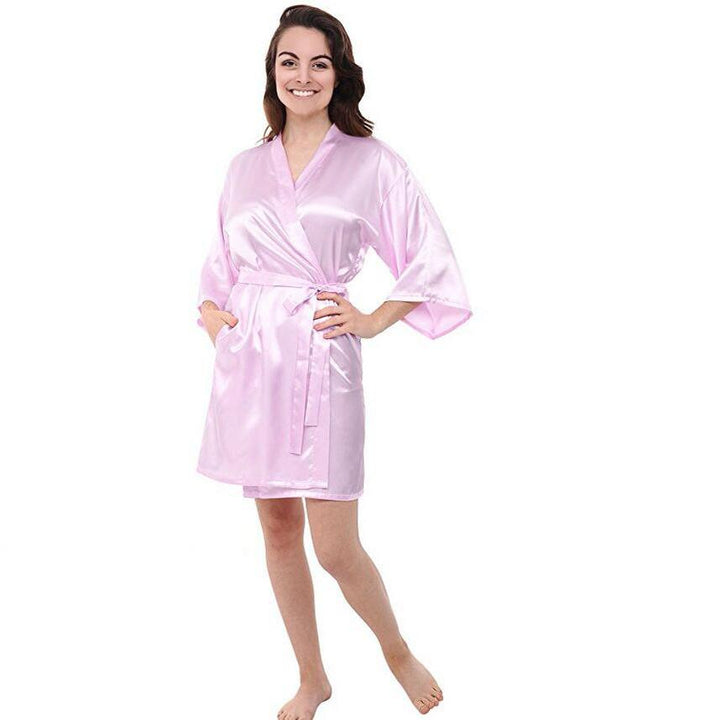 Faux Silk Short Sleeve Mini Robe - Plus Size Robe - MomyMall PINK / S