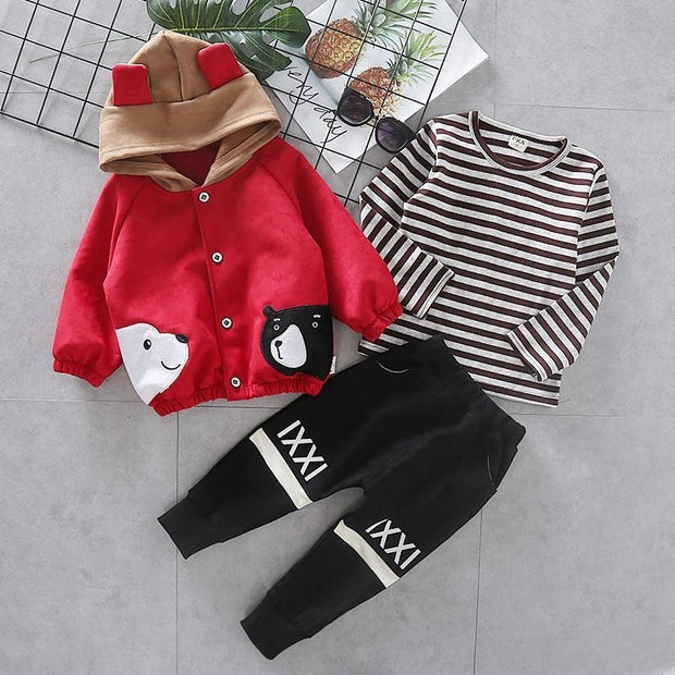 Girls Boys Spring Autumn Suit Bear Casual 3Pcs Sets - MomyMall